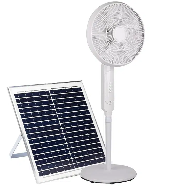 20W Solar Pedestal Fan Portable and Quiet with High Power Air Delivery 8000mAh Battery (White, 16inch)